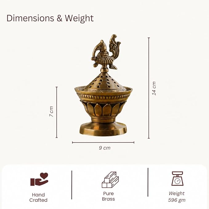 RITUALISTIC Konark Brass Loban Lamp Dhoop Holder Incense Burner Dhoop Dani Pooja Items Dhoop Batti Stand Sambrani Holder Pooja Room Decor 15.1x9 Konark Loban Lamp Perfect Valentine's Day Gifts Items