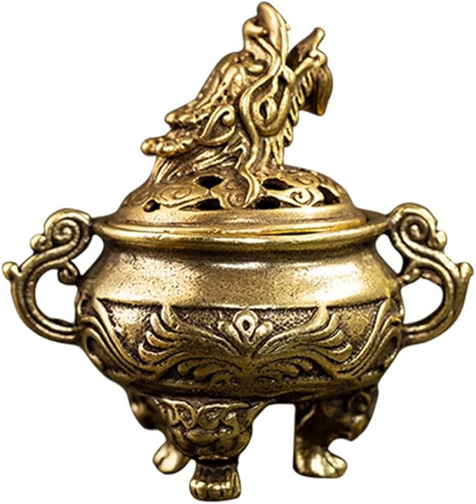 Amosfun Tripod Incense Burner Vintage Brass Incense Holder for Home Decor Meditation Aromatherapy with Stable Three-Legged Design 2.04X1.96X1.96In