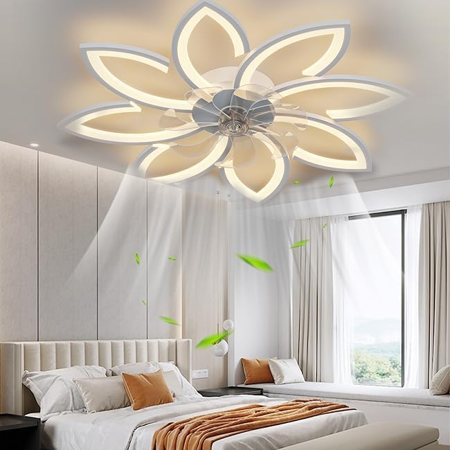 35" Ceiling Fans With Lights and Remote, Low Profile Flush Mount | Ceiling Fan With Light Modern Dimmable 3 colors 6 Speed Quiet Reversible Motor, Timing for Bedroom Living Room Kitchen White