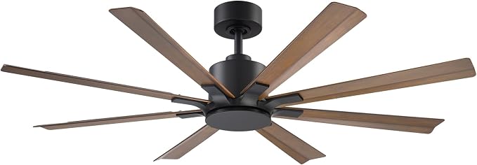 Modern Forms Size Matters Indoor and Outdoor 8-Blade 56in Smart Ceiling Fan in Matte Black/Distressed Koa with Remote Control