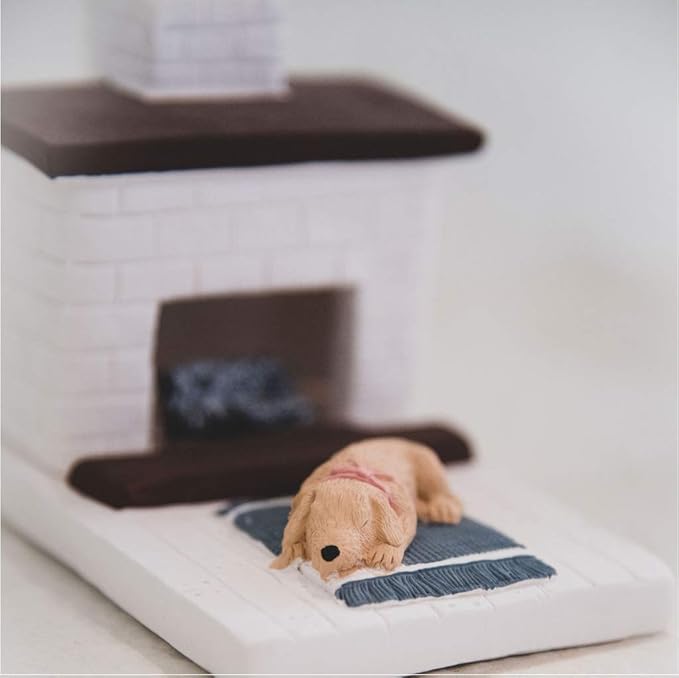 Incienso de Santa Fe - White Country Hearth Puppy with Yellow Lab Natural Wood Incense Burner, Includes 20 Piñon Incense Bricks - Made in The USA
