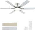 52 Inch Brushed Nickel Ceiling Fans with Lights and Remote,Flush Mount Low Profile 6 Blades Ceiling Fan with 10 Inch Lighting Fixture,Quiet Reversible DC Motor for Living Room,Bedroom and Patio
