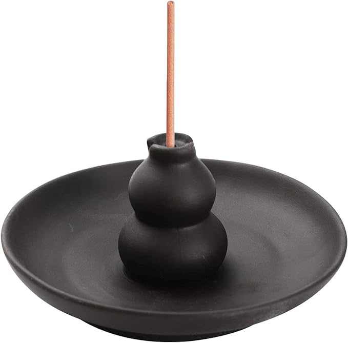 Ouliget Incense Holder Burner,Brown Glazed Ceramic Gourd Style Censer Burner,Simple Style Morden Incense Holder for Set for Office Yoga and Livingroom