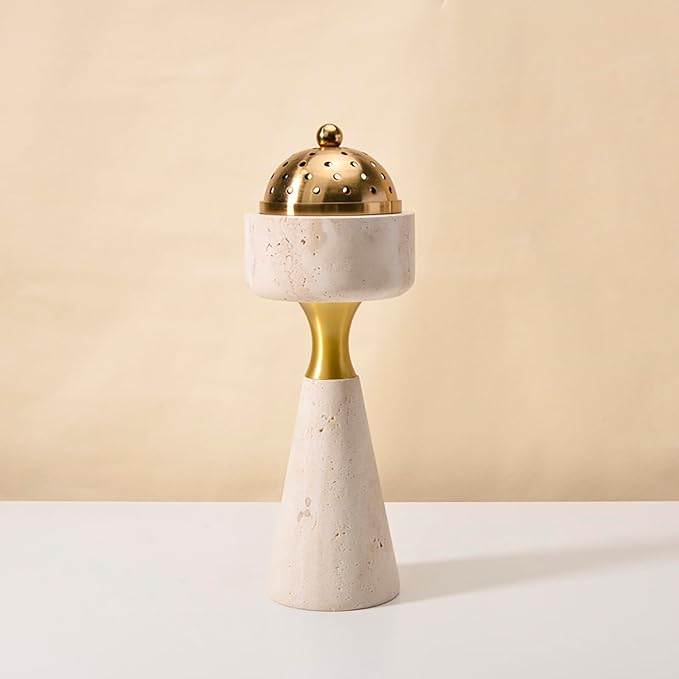 Sissi & yaya Marble Incense Burner with Brass Cover, 11 x 3.8 inches, Multi-Purpose Holder for Cones, Coils and Sticks (White)