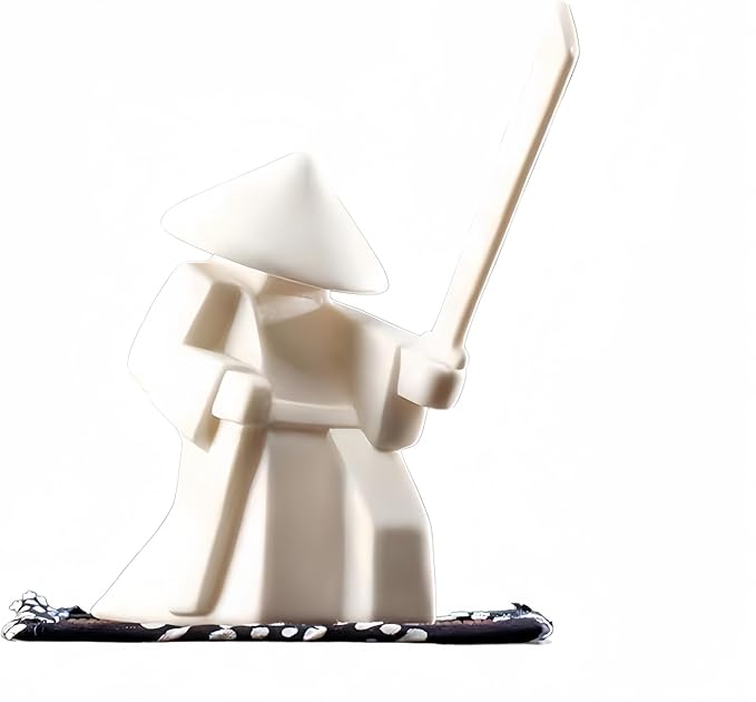 Ceramic Samurai Incense Holder & Tea Pet - Hand-Painted Japanese Warrior Statue, Terracotta Zen Decor for Home/Office (3.5", White/Green) (White C)