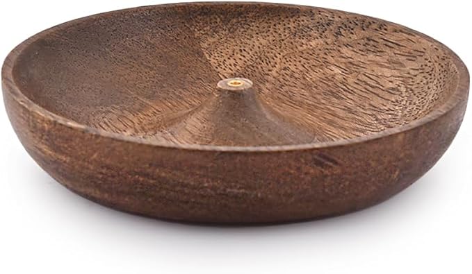 SAMHITA Wooden Round Incense Bowl, Incense Plate Holder, Ash Catcher for Home Décor, Home,Office,Club, Aromatherapy (5" x 5" x 1")