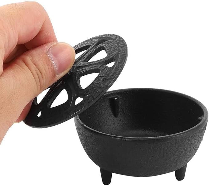 Cast Iron Incense Burner, Lotus Shaped Holder for Cones, Sticks, Coils, Sage and Frankincense - Retro Metal Container With Ash Catcher