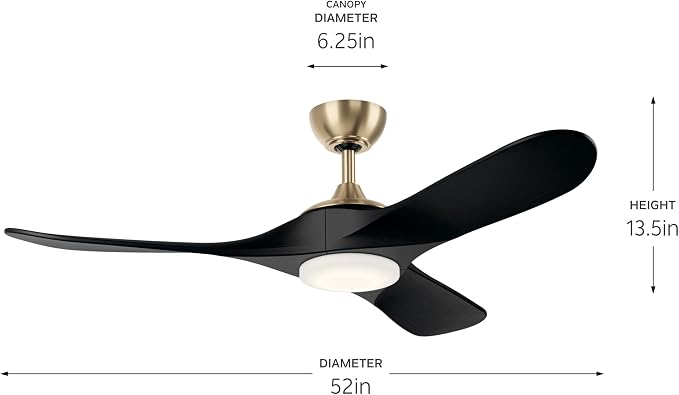 KICHLER Mylo 52 in Ceiling Fan with Light, Modern Indoor Damp Rated Fan with Satin Etched Cased Opal Glass in Champagne Bronze, 6-Speed Remote Control, 310552CPZ