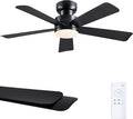 Asyko 46" Black Modern Low Profile Ceiling Fan with LED Light and Remote | Super Large Airflow with 6 Wind Speeds, Reversible, Dimmable 3 CCT LED Light, Noiseless 30W DC Motor,for Bedroom Kitchen