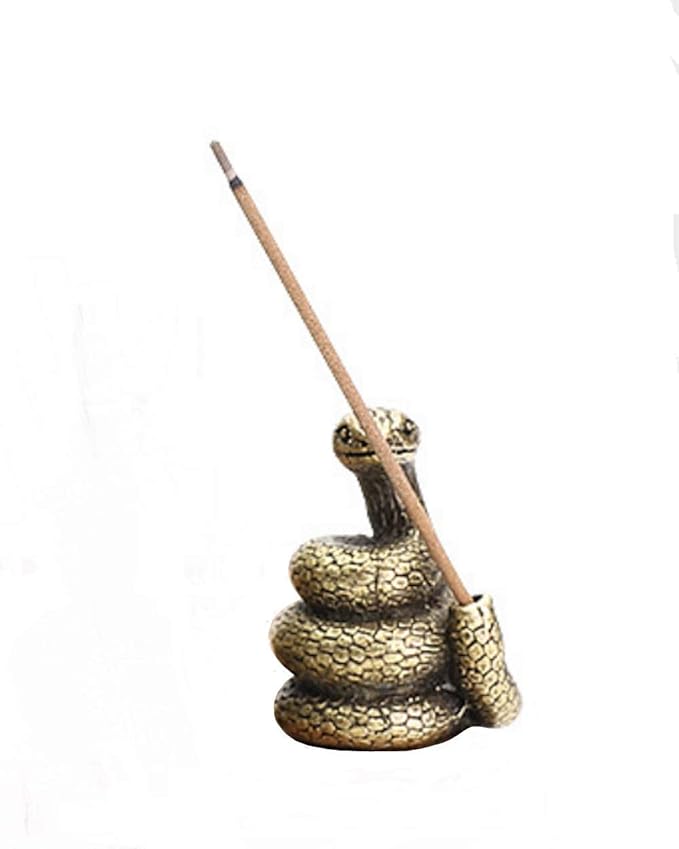 DMtse Brass Mini Antique Snake Statue Incense Holder Burner Ornaments Meditation Serene Statue Figurine Collectible Gift