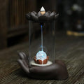 Purple Sand Smoke Waterfall Backflow Incense Burner Creative Windshield Buddha Hand Lotus LED Lamp Aroma Censer Holder for Home Yoga Room Decoration (LED)