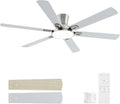 60 Inch Nickel Ceiling Fans with Lights and Remote, Flush Mount Low Profile 6 Blades Ceiling Fan, Quiet Reversible DC Motor for Living Room, Bedroom and Patio