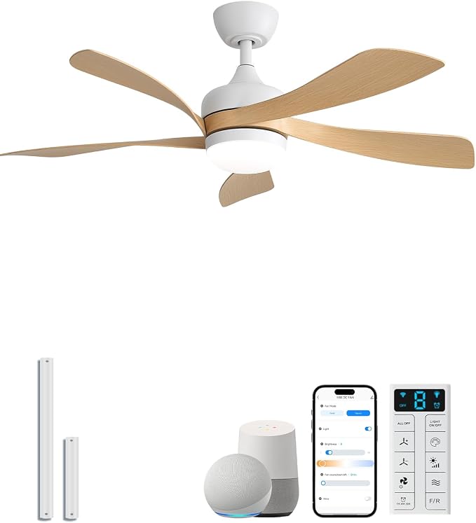 Sofucor 42" Smart Ceiling Fan, Outdoor Modern Ceiling Fans with Lights and Remote, Compatible with Alexa/Google/App, 3-Color Light 6-Speed Timing Reversible DC Motor for Living Room Bedroom Patio