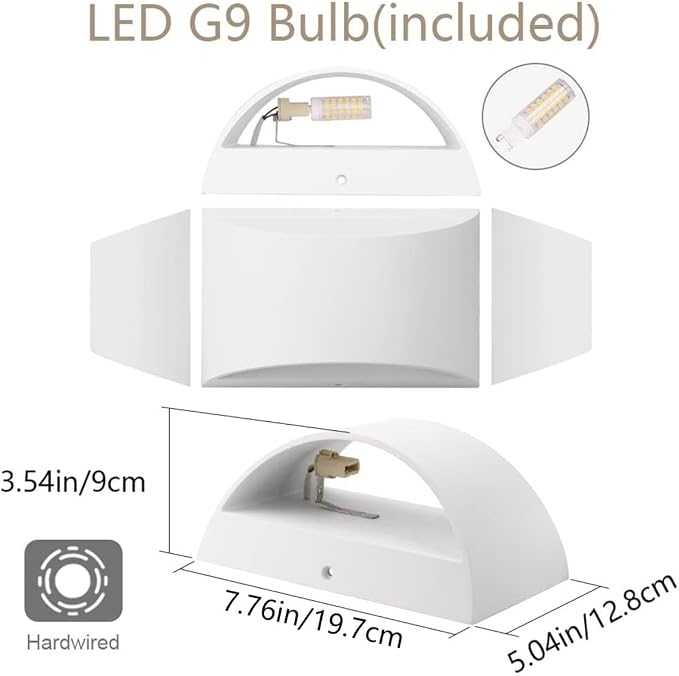 Aipsun Aluminum Modern Indoor LED Wall Sconce Interior Wall Lights 1 Pack Hardwired Up and Down Wall Mount Light for Living Room Bedroom Hallway Corridor Warm White 3000K(with G9 Bulbs)