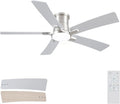 52 Inch Black Flush Mount Ceiling Fans with Lights and Remote | 3CCT Dimmable LED, 6 Speed, Quiet DC Motor, 3-Level Timer Function, Forward/Reserve For all Seasons, Indoor/Covered Outdoor
