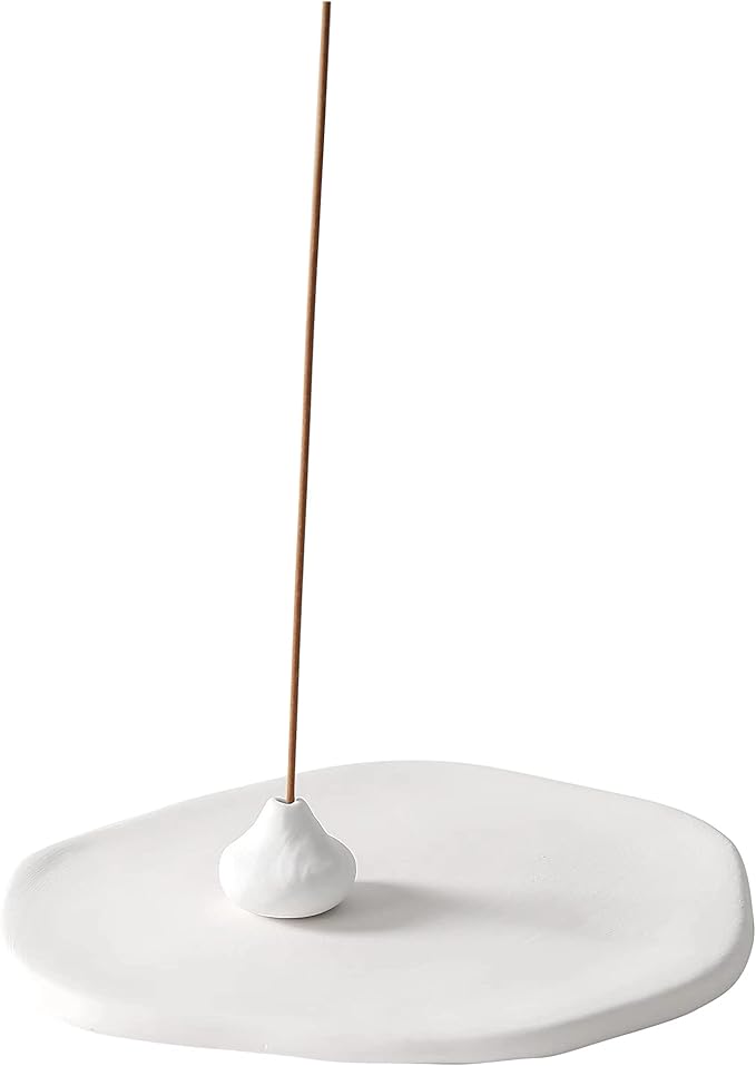 Handmade Incense Holder Irregula Plain Ceramic Stick Incense Holders Pomelo Pumpkin Incense Burner for Home Decor Yoga Meditation Zen (Pomelo White)