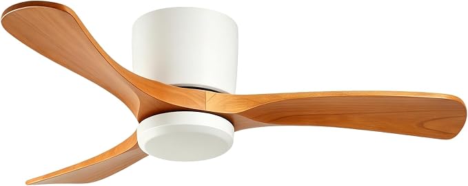 GESUM 42 Inch Wood Ceiling Fan without Light | Flush Mount, Remote Control, 3 Blade 6-Speed Reversible DC Motor, Noiseless Timer, For Bedroom Living Room Patio Porch