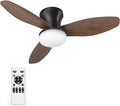 35 In Small Low Profile Ceiling Fan Light Remote Walnut Indoor | Quiet 6-Speed Airflow,3CCT Dimmable Lights,Memory for Light,2/4H Timer,Reversible DC Motor,Bedroom Living Indoor Outdoor Use