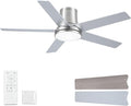 52 Inch Pro Brushed Nickel Flush Mount Ceiling Fans with Lights and Remote | 3CCT Dimmable LED, 6 Speed, Quiet DC Motor, 3-Level Timer Function, Forward/Reserve For all Seasons, Indoor/Covered Outdoor