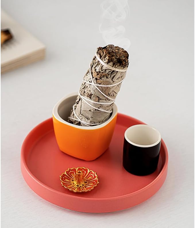 ARFUKA Palo Santo Holder Incense Holder 3 in 1 Incense Burner Holder Palo Santo Holder Sage Holder Candle Holder Ceramic Ash Catcher Tray for Meditation Yoga Room