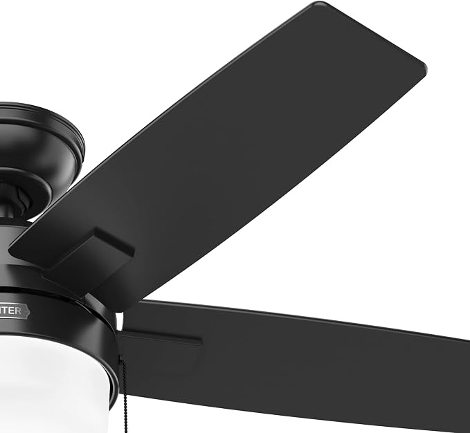 Hunter Anisten, Indoor, Ceiling Fan, with LED Light, 44 inch, Matte Black | Standard Mount, Pull Chain, 5 Blades, For Bedroom, Living Room, Includes Bulbs, 52486