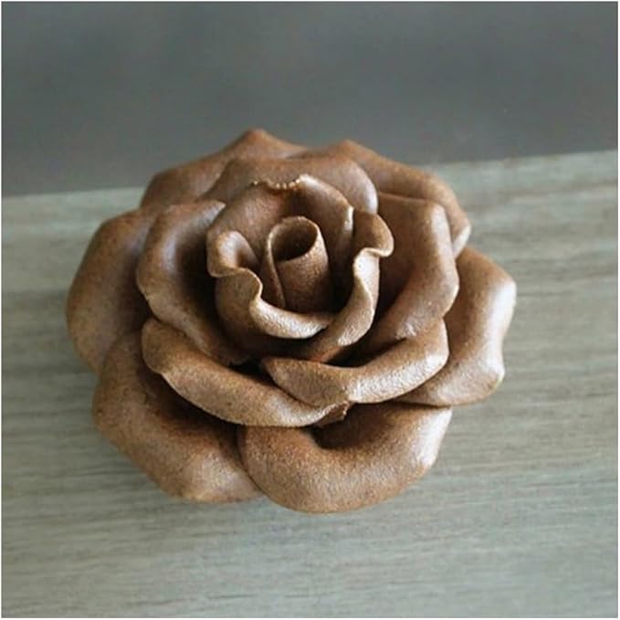 Collectible Handmade Chinese Ceramics, Mini Rose Ceramic Incense Stick Holder, Handicraft Flower Lotus Incense Burner Bowl Ash Catcher Inscent Tray for Home Decor and Gift, 2.55 Inch, Gray