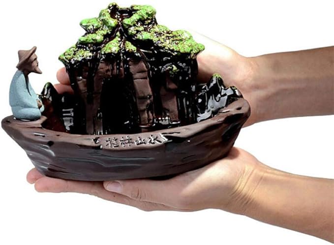 Guilin Scenery Incense Burner, Ceramic Backflow Incense Holder with 10PCS Incense Cones for Home Decor Yoga