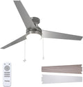 Passky Ceiling Fans with Lights, 52 inch Low Profile Ceiling Fan with Pull Chain and Remote Control, Flush Mount, Reversible, 5CCT, Dimmable, Noiseless, Nickel Pull Cord Ceiling Fan for Bedroom