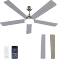 60 Inch Ceiling Fans with Lights and Remote/App Control: Brushed Nicel Ceiling Fan with Light, Quiet DC Motor, Dimmable Tri-Color LED, Modern Ceiling Fan for Bedroom/Patio, Indoor/Outdoor
