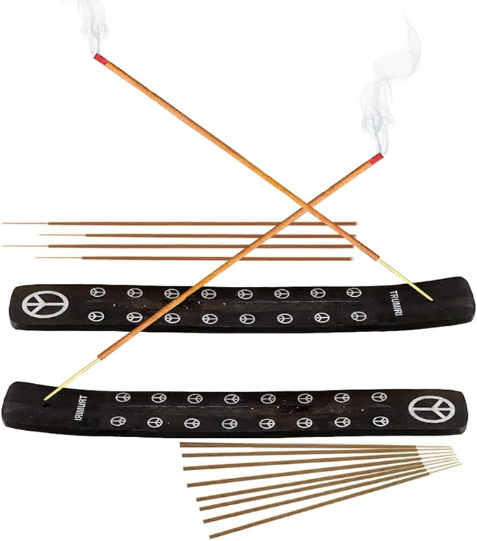 Black Incense Holder Burner Ash Catcher Wooden Fatti Plate Tray for Sticks and Cones Pack of 2