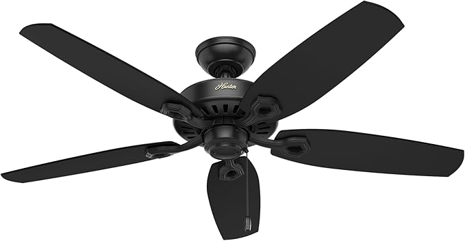 Hunter 52 inch Indoor Ceiling Fan No Light with Pull Chain - Black Ceiling Fan without Light, Standard Mount, 5 Blades, For Bedroom, Living Room, or Kitchen - Builder Elite 53243, Matte Black | Standard Mount, Pull Chain, 5 Blades, For Bedroom, Living ...