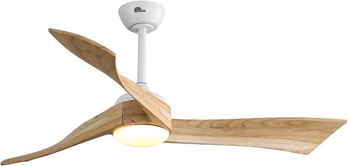 Sofucor 52 Inch Ceiling Fan with Light and Remote - 3 Solid Wood Blades, Quiet DC Motor, 6 Speeds 5000CFM, Dimmable Tri-Color LED with Memory, Timer & Reversible for Living Room, ETL, Nature Wood