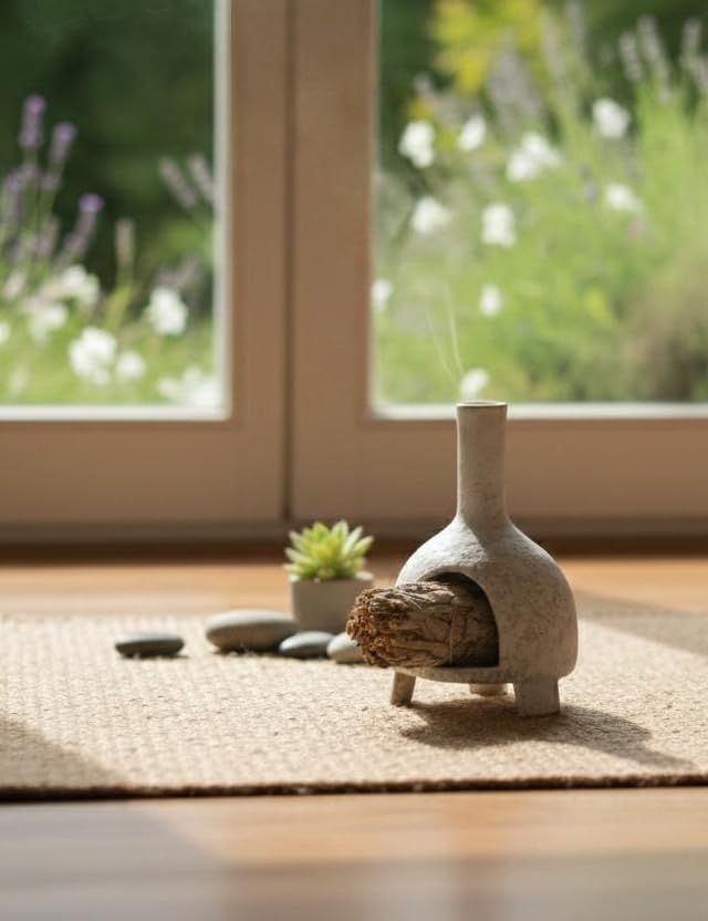 Sculptural Ceramic Incense Holder & Burner, Handmade Textured Clay with White Glaze, for Sage & Palo Santo, Rustic Natural Centerpiece for Wabi-Sabi Yoga & Meditation
