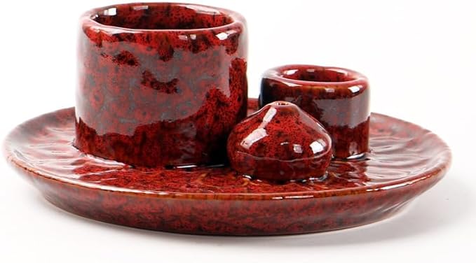 Comeon Ceramic Incense Stick Holder,Home Yoga 3 in 1 Incense Burner Sage Holder for Burning (Red)