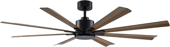 Modern Forms Size Matters Indoor and Outdoor 8-Blade 65in Smart Ceiling Fan in Matte Black/Distressed Koa with Remote Control