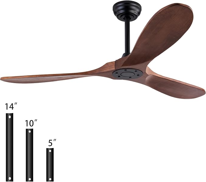 QUTWOB 52" Wood Ceiling Fan No Light, Reversible DC Motor, Remote Control | solid wood blades, quiet 6-speed reversible dc inverter motor, remote control, no light, for indoor outdoor patio living room