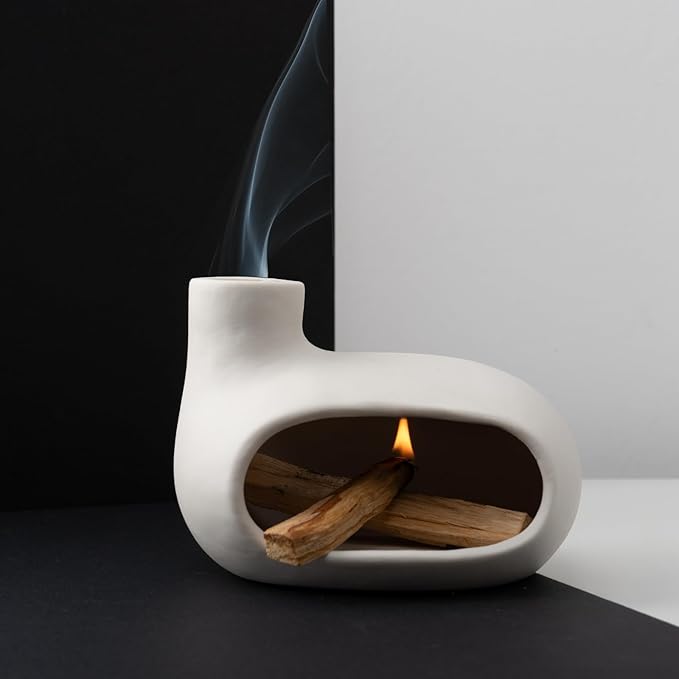 MOUGIGI Modern Palo Santo Holder Ceramic Burner for Meditation and Energy Cleansing - Handcrafted Smudge Bowl for Wood Sticks, Sage, and Incense Cones