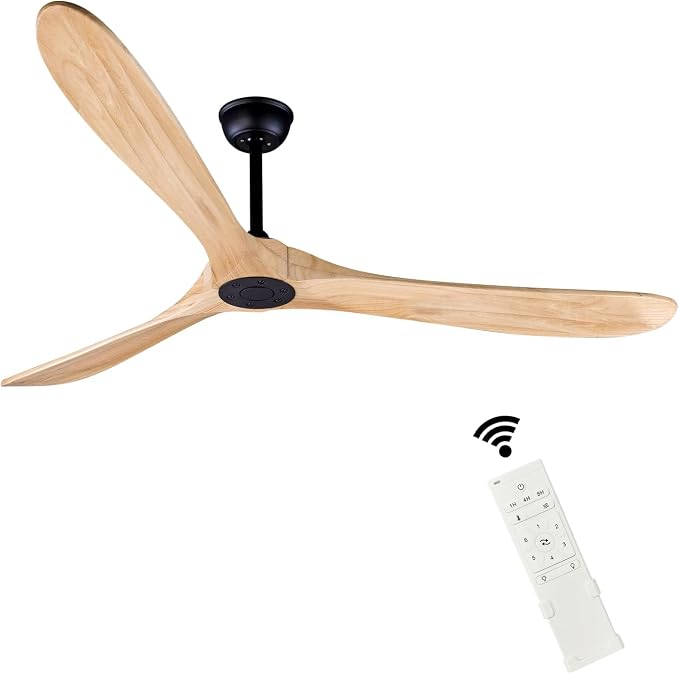 Bigzone 70" Wood Ceiling Fan With Remote, Energy Efficient Quiet DC Motor, 3 Wood Blades, Outdoor Ceiling Fans For Patios With Reversible Blades