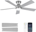 Ceiling Fans with Lights and Remote, 48 Inch Ceiling Fan with Light, Low Profile, Reversible, Dimmable LED, Flush Mount, Quiet, DC Motor, Nickel Ceiling Fan for Bedroom, Kitchen, Dining Room