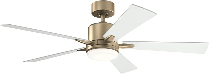Kichler Lucian Elite 52 in Indoor Ceiling Fan with LED Light, 5 Blade Modern Champagne Bronze Fan with Matte White Blades for Bedroom, Living Room, Office, 330000CPZ