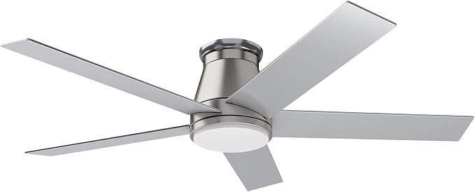 wurzee 52" Flush Mount Ceiling Fan Brushed Nickel Ceiling Fan 6 Speeds DC Reversible Motor, Timing, Dimmable, 5 Blades for Bedroom,Living, Dining Indoor Patio Porch Garage Shop
