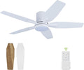 42" Flush Mount Ceiling Fan - 5 Blades Modern Ceiling Fan with Light for Living Room and Bedroom - Quiet DC Motor - Dimmable - Reversible Function - White