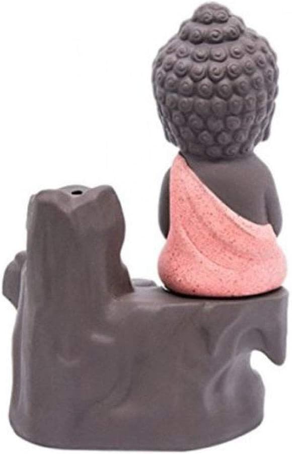 Incense Burner Smoke Waterfall Backflow Holder Ceramics Porcelain Buddha Little Monk Tower Cones Sticks Ash Catcher(Red)