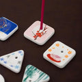 Set of 5, Mini Rabbit/Snowflake/Plum Blossom/Fireworks/Bamboo Triangle Japanese Ceramic Handmade Cute Incense Stick Holder, Unique Ash Catcher Inscent Tray and Decorative Gift, Home Decor 1.49 inch