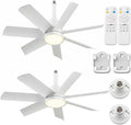 28 Inch Socket Fan Light with Remote Control, Screw in E26/E27 Ceiling Fan with LED Light, 3000-6000K Dimmable Color Temp, 6 Speeds, Timer, for Bedroom Kitchen Living Room Garage, 2-White