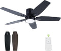 42" Flush Mount Ceiling Fan - 5 Blades Modern Ceiling Fan with Light for Living Room and Bedroom - Quiet DC Motor - Dimmable - Reversible Function - Black