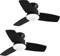 Conciseer 30 Inch Ceiling Fans with Lights and Remote, Bedroom Living Room Office, Flush Mount, 6CCT Dimmable, Dual Color 3 Blades, 6 Speed Reversible Quiet DC Motor, Black/Wood Grain, 2 Pack