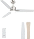 52 inch Ceiling Fans with Lights and Remote, Brushed Nickel Ceiling Fans Dimmable 3 Color Temperature, Timer, 3 Blades, 6 Speed Modern Fan Quiet Reversible DC Motor for Indoor or Covered Outdoor