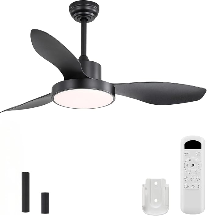Sofucor 47 Inch Ceiling Fan with Lights and Remote Modern Outdoor Black LED Ceiling Fans with Large Light Fixture Dimmable 6 Speeds Quiet DC Motor &Timing for Patio Bedroom Living Room Office