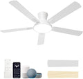 52 Inch Ceiling Fans with Lights and Remote, Flush Mount Low Profile Smart Ceiling Fan with WIFI Alexa App Control, Quiet Reversible DC Motor, 6 Speeds, Dimmable LED Light, White